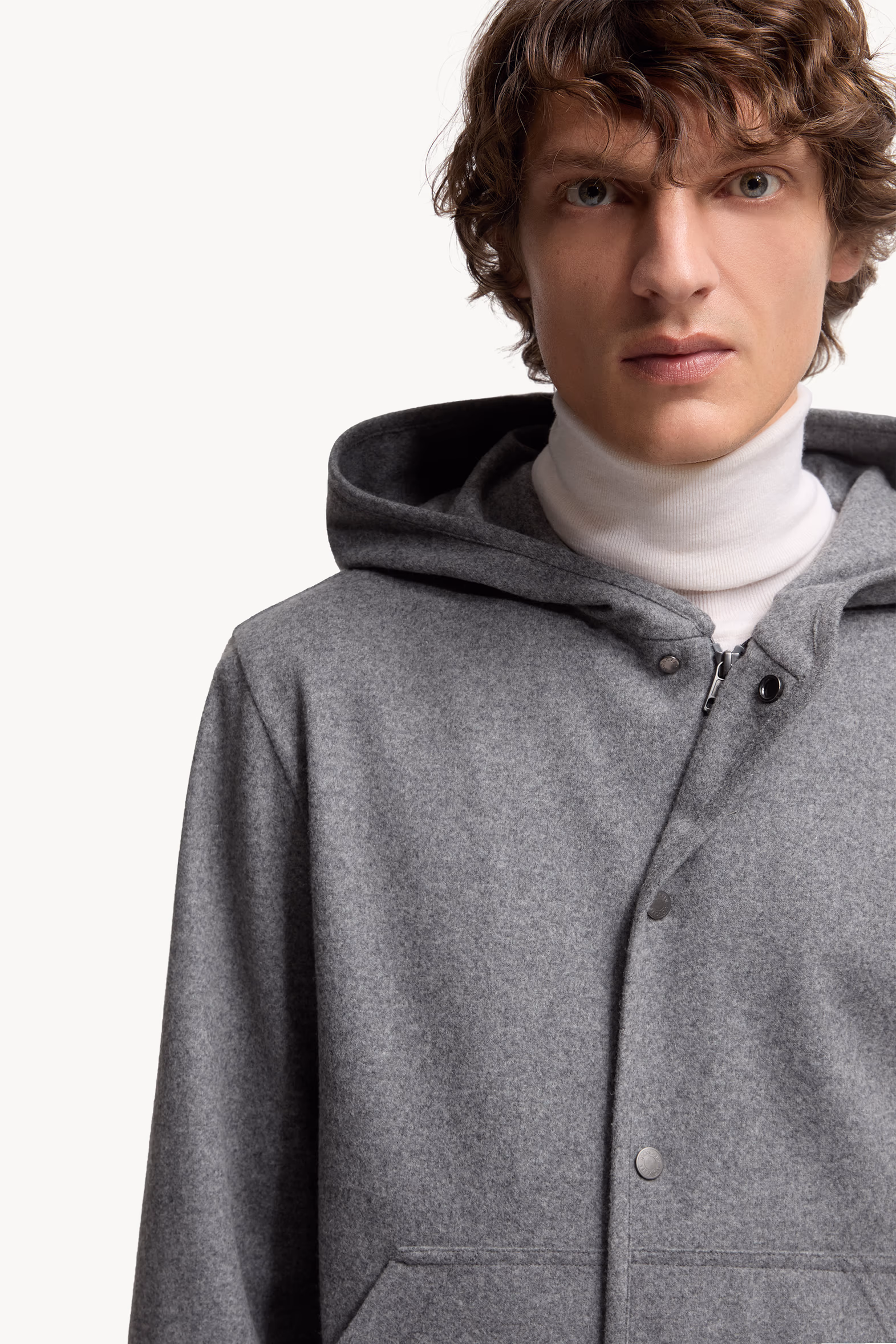 Wool Blend Zip-Up Hoodie Men Grey Moncler 6